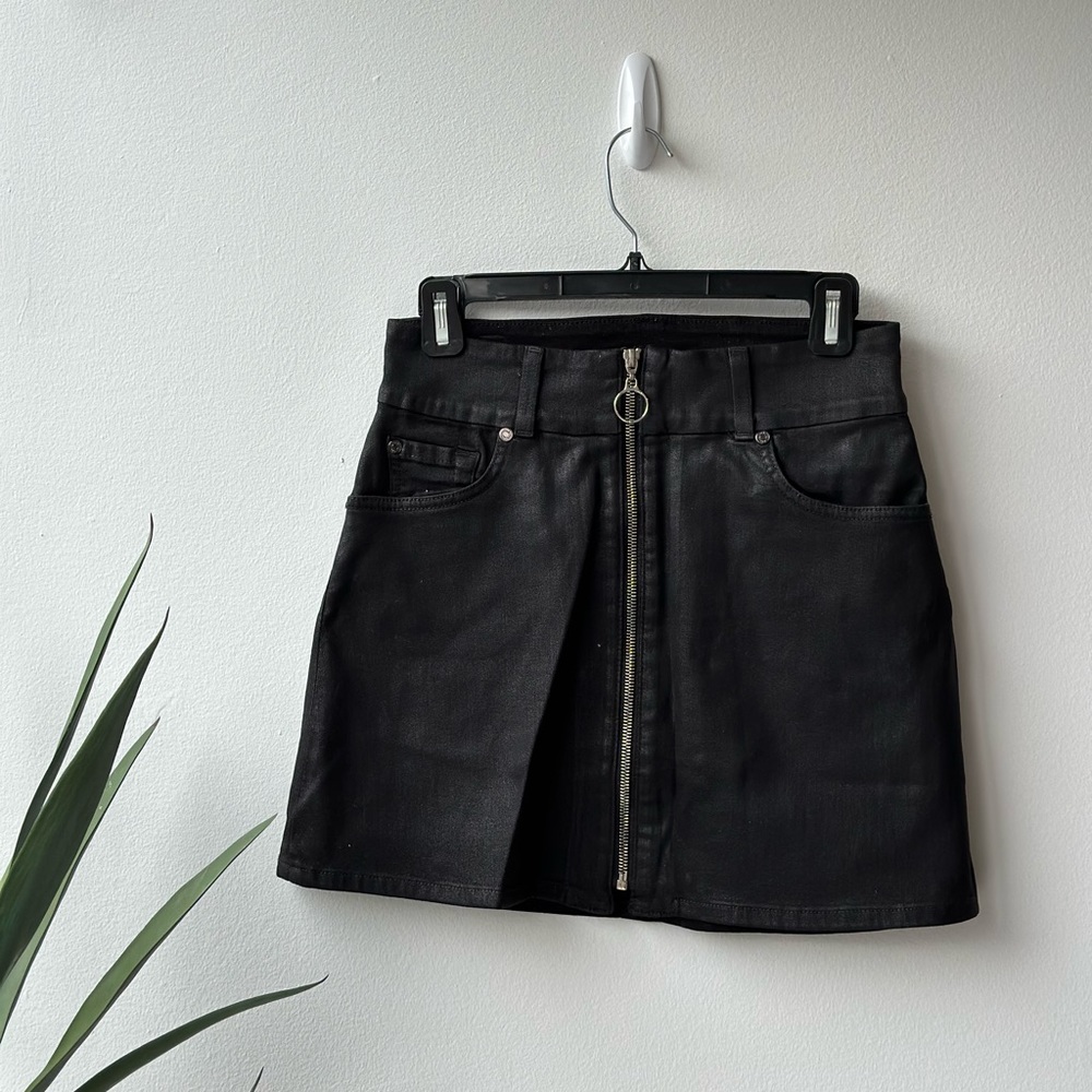 7 for all man kind black leather mini skirt